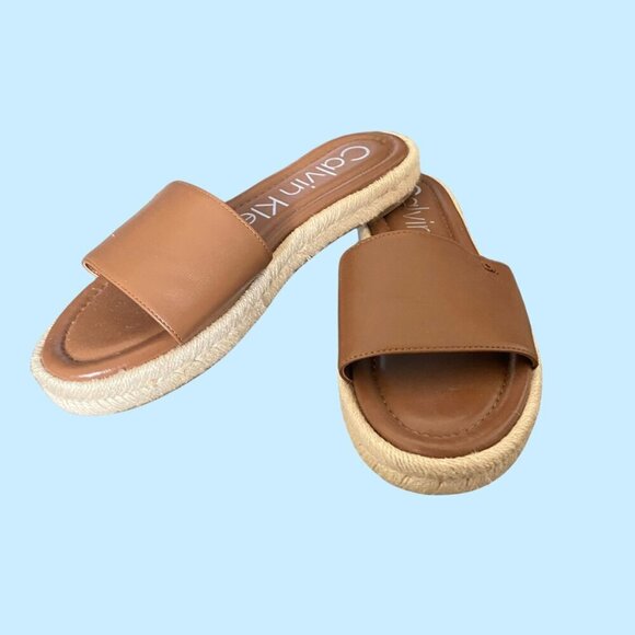 ☀️ Calvin Klein Tan Espadrille Slide Sandals | Size 8.5M | Casual Chic - Picture 4 of 11
